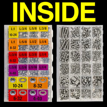 EEEEE 725pcs Phillips Pan Head SAE #4#6#8#10 Machine Screw Assortment Kit Assorted Screws 304 Stainless Steel and Nut Set Flat Washers Nuts Hardware with Snap Lock Case - size: SAE Pan Head Silver Machine Screw