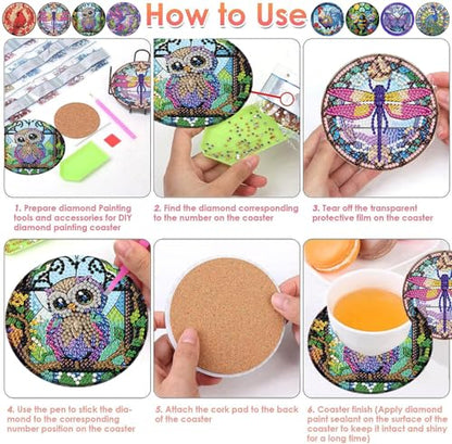 ijbnhd 8 Pack Diamond Art Coasters Kits Animals Diamond Painting Coasters - color: Animals-2