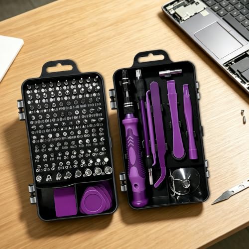 Precision Screwdriver Set, 115 in 1 Electronics Repair Kit, Magnetic Phone Repair Tool Kit with Chrome Vanadium Steel Bits, Purple Multi Function Screwdriver Set for Laptop Computer Watch DIY Repairs