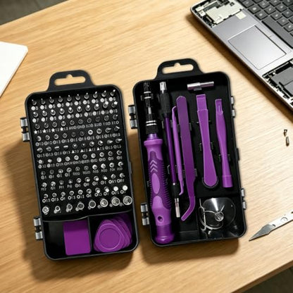 Precision Screwdriver Set, 115 in 1 Electronics Repair Kit, Magnetic Phone Repair Tool Kit with Chrome Vanadium Steel Bits, Purple Multi Function Screwdriver Set for Laptop Computer Watch DIY Repairs