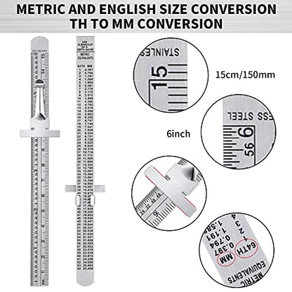Frienda 3 Pcs 6 Inch Metal Pocket Ruler Mini Stainless Steel Clip Scale