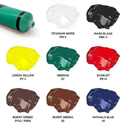 GOTIDEAL Paint Brush Set 10 Pcs with Acrylic Paint Set,8 Primary Colors（(120ml,4 oz)