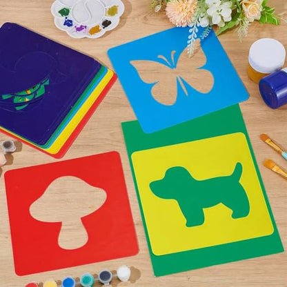 CUTHOLLOW 24 PCS Animal & Fruit & Plant Painting Shape Stencils Sets - style: 24pcs-Animal&Fruit&Plant