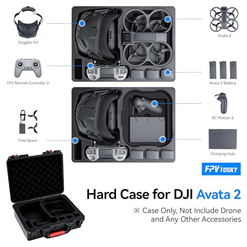 FPVtosky Hard Case for DJI Avata 2 Drone/Fly Smart Combo(for DJI Goggles N3, CASE ONLY), Waterproof Carrying Case for RC Motion 3, FPV Remote Controller 3 and Battery Accessories