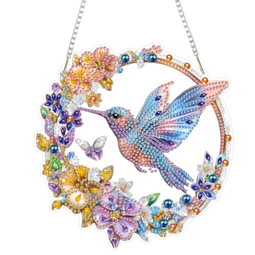 AIBOERL Diamond Art Kits for Adults,Hummingbird Acrylic Hanging Suncatcher - color: DP04439