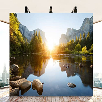 California Yosemite Valley Sunrise Landscape Photography Backdrop 8x8ft - size: 8x8ft