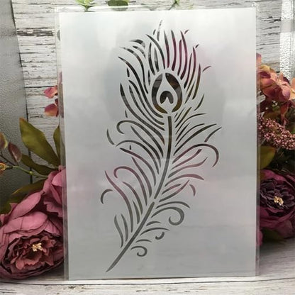 TIAMECH A4 Reusable Single Peacock Feather Stencil for Painting - style: Single Peacock Feather