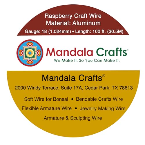 Mandala Crafts 18 Gauge Raspberry Anodized Aluminum Craft Wire, 100 FT - color: Raspberry, size: 18 Gauge