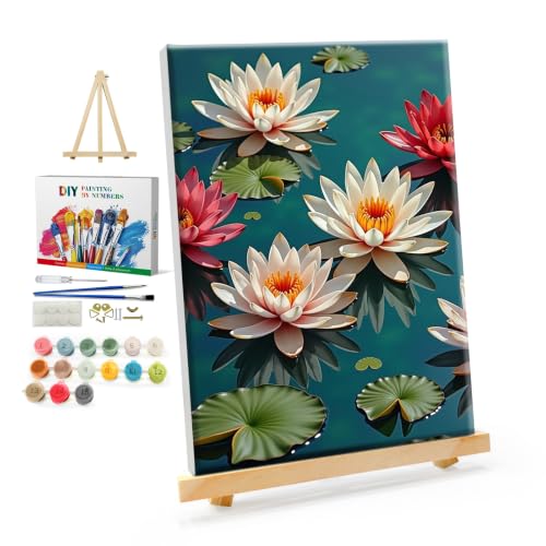 YOYA Framed Paint by Numbers Kit for Adults - Lotus Flower Paint by Number - color: Lotus 032