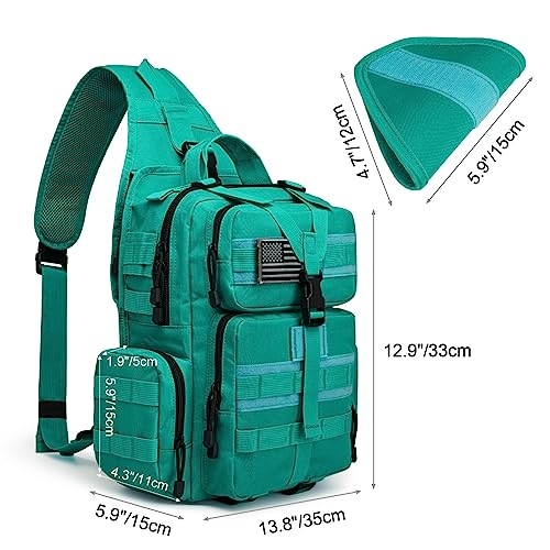 G4Free Large Tactical EDC Sling Bag, Adjustable Holder Backpack for Men - color: Peacock Green