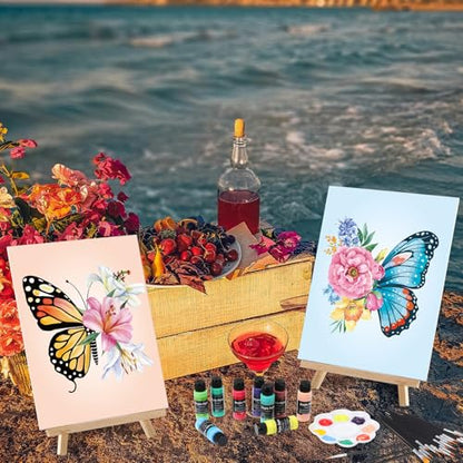 AmazingSpark 12 Set Sip and Paint Kit for Adults Pre Drawn Canvas,Butterfly - style: Butterfly