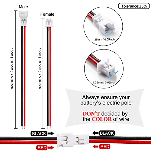 Chanzon 30 Pairs 15cm Extra Long Jst1.25 mm 2 Pin Micro Plug Connector 50mm - size: 15cm