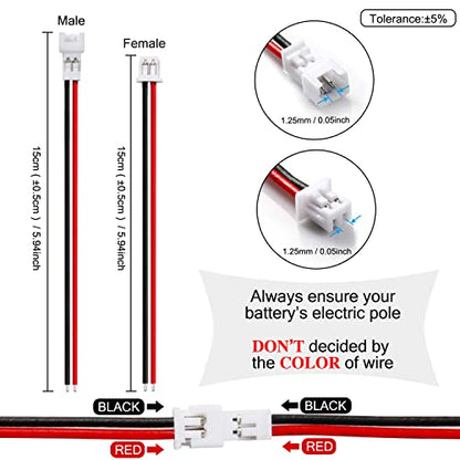 Chanzon 30 Pairs 15cm Extra Long Jst1.25 mm 2 Pin Micro Plug Connector 50mm - size: 15cm