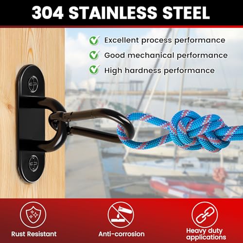 sprookber 304 Stainless Steel Pad Eye Snap Hook, M5 Ceiling Hook 500Lb,8Pcs - size: 2 Inch, style: Black Oval
