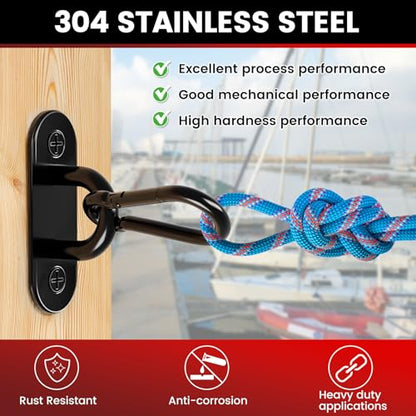 sprookber 304 Stainless Steel Pad Eye Snap Hook, M6 Ceiling Hook 800Lb,8Pcs - size: 2.3 inch, style: Black Oval