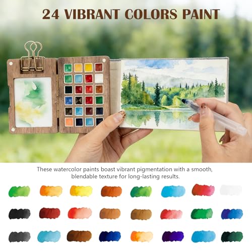 Mini Watercolor Paint Set, 24 Colors Travel Watercolor Set - color: Grey