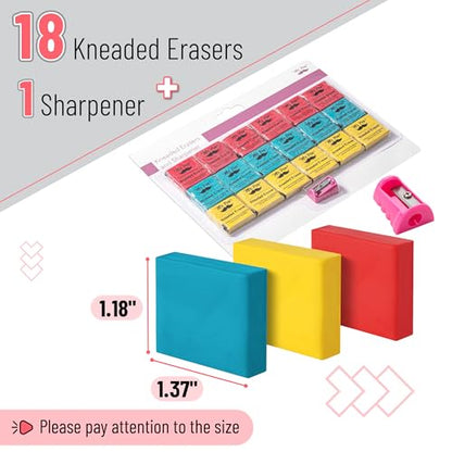 Mr. Pen- Kneaded Eraser Set, 18 Pack - color: Red, Yellow, Blue With Sharpener, size: 18 Pack