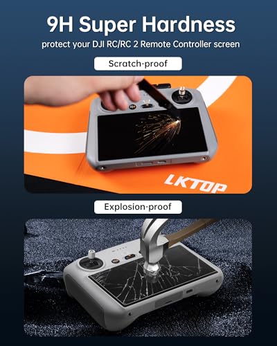 LKTOP Screen Protector+Lanyard for DJI 𝗥𝗖/𝗥𝗖𝟮 Remote Controller Accessories, HD Tempered Glass Film 50-63'' Adjustable Neck Strap for DJI Mini 4/3 Series, Mavic 3 Series, Air 3, Air 2S Drone