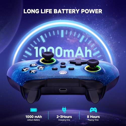 ECHTPower Pro Controller for Switch/PC/iOS/Android, 1000mAh Wireless Gaming Controller With 9 Color RGB Light, Macro Buttons, 6 Axis Gyro, Dual Vibration, Turbo - color: Blue