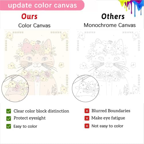 4 Pack Cat Paint by Number for Kids with Wooden Frame - Wooden Easel - color: BKH2013+BKH2014+BKH2015+BKH2016