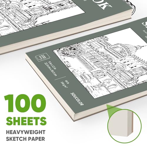 Soucolor Sketch Book 9x12, Drawing Paper Pad 68lb/100gsm Acid-Free - color: Green, size: 9" x 12" (Pack of 1)