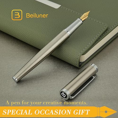 BEILUNER Luxury Fountain Pen Set,Solid 24K Gilded(Fine)-Charming Silver - color: Silver, style: Fine Nib