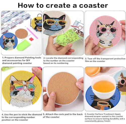 Cat Diamond Art Coasters Kit - Diamond Painting Coasters 4X4IN - color: Cat-2