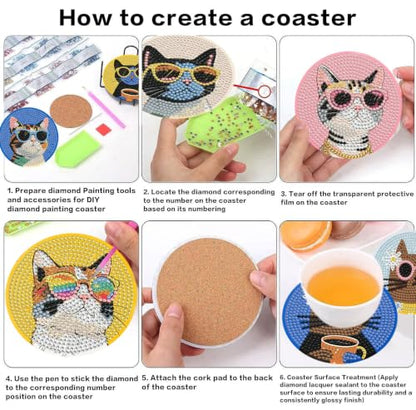 Cat Diamond Art Coasters Kit - Diamond Painting Coasters 4X4IN - color: Cat-2