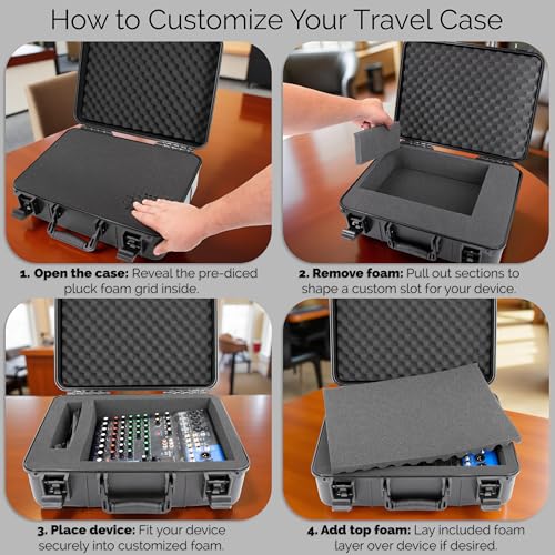CASEMATIX 16" Hard Case with Foam – Hard Shell Protective Case with Pluckable Pre-Diced Foam Interior for Electronics, Tools, Cameras and Accessories