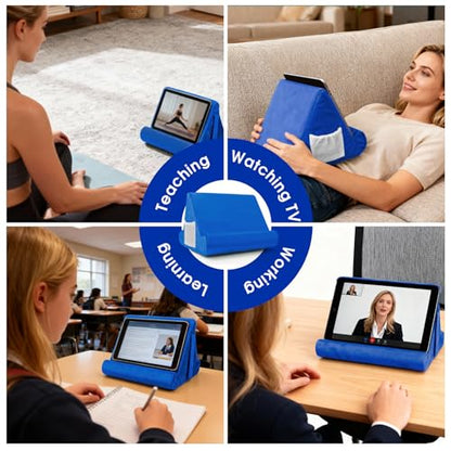 Universal Multi-Angle Tablet Holder - Soft Pad Stand with Net Pocket & Phone Stands for Lap, Knee, Sofa and Bed Phone Pad Stands(Blue) - color: Blue