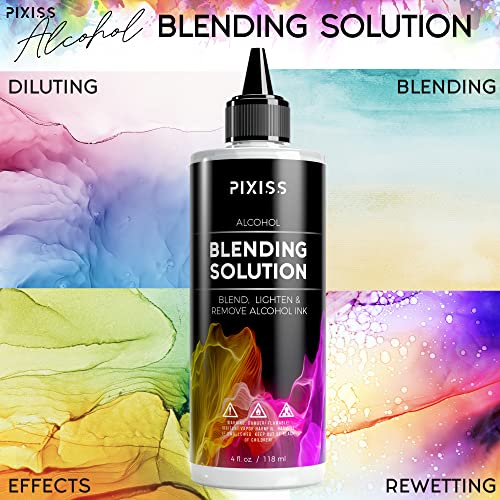 Pixiss Brown Alcohol Ink Set and Alcohol Blending Solution for Ink (4oz) - Highly Saturated Alcohol Ink for Resin and Ink Blending Solution with Applicator Tip, Applicator Bottle, and Funnel