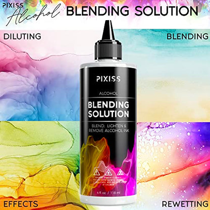 Pixiss Brown Alcohol Ink Set and Alcohol Blending Solution for Ink (4oz) - Highly Saturated Alcohol Ink for Resin and Ink Blending Solution with Applicator Tip, Applicator Bottle, and Funnel