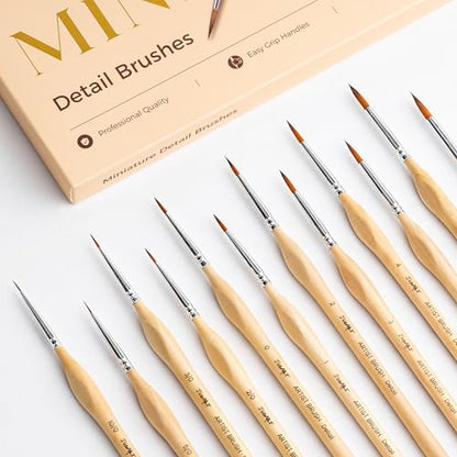 JUSART Miniature Paint Brushes 12 PCS, Fine Tip Model Paint Brushes, Wood - color: Wood