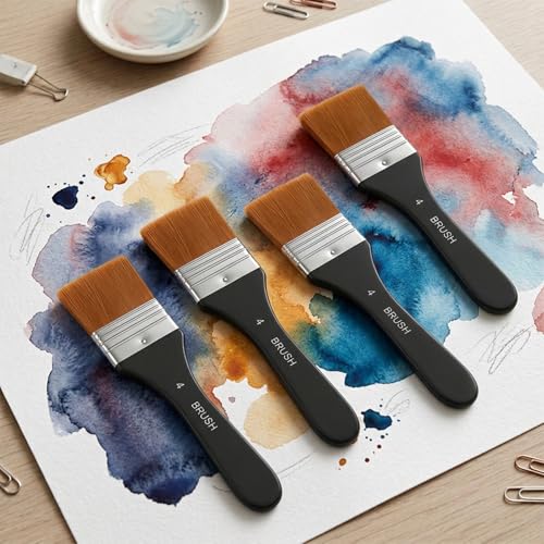 4pcs Flat Paint Brushes for Acrylic Painting, Wide Paint Brushes for Oil Painting, Applying Gesso, Varnish, Watercolor