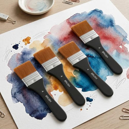 4pcs Flat Paint Brushes for Acrylic Painting, Wide Paint Brushes for Oil Painting, Applying Gesso, Varnish, Watercolor