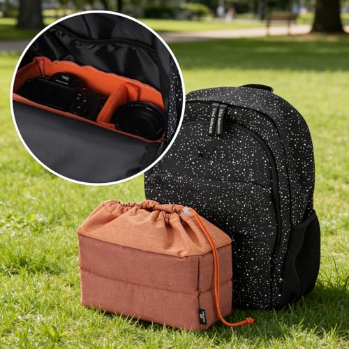 Koolertron Waterproof DSLR Camera Bag with Removable Insert, Adjustable Compartments, Fits in Camera Bags - Protective Case for DSLR/SLR Cameras & Accessories - color: Light Rust