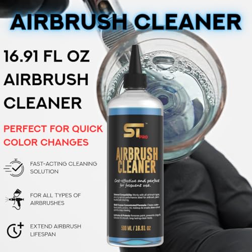 Supreme Trimmer Airbrush Cleaner Solution – 500ML | Fast Acting Multi-Purpose Solution for Barber Airbrushes, Paint Brushes & Makeup Tools | Declogs, Lubricates & Removes Water-based Paint/Ink