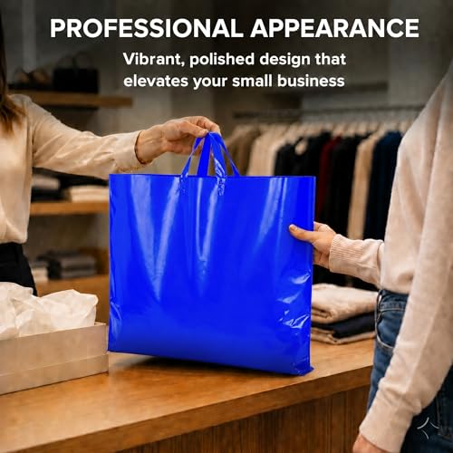 19x15 Large Plastic Shopping Bags with Handles for Small Business - color: Blue
