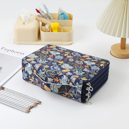 Canvas 200 Slots Pencil Case 4-Layer Zipped Holder w/Handle - color: Retro, size: 200