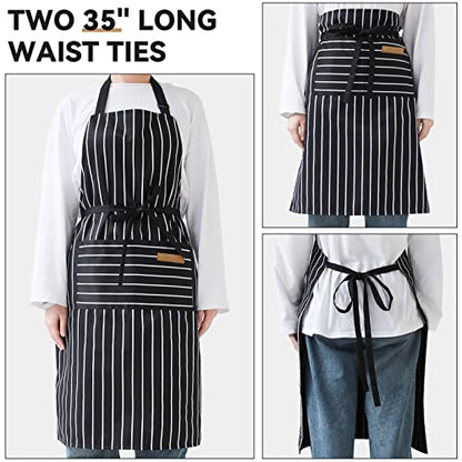 NLUS 2 Pack Kitchen Cooking Aprons, Adjustable Bib Soft Chef Apron with 2 Pockets for Men Women(Black/Brown Stripes) - color: Black/Brown