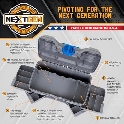 Flambeau Outdoors NextGen 4/0 Tackle Box, 4 Pivot Trays, 25-Piece Kit, Gray - size: Medium - With Tackle Kit - Light Gray