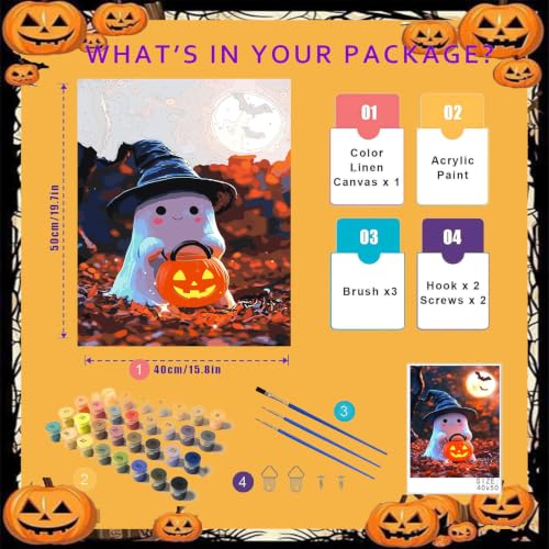 Spooky Paint by Numbers for Adults, Halloween Paint by Number on Canvas - color: MT23084