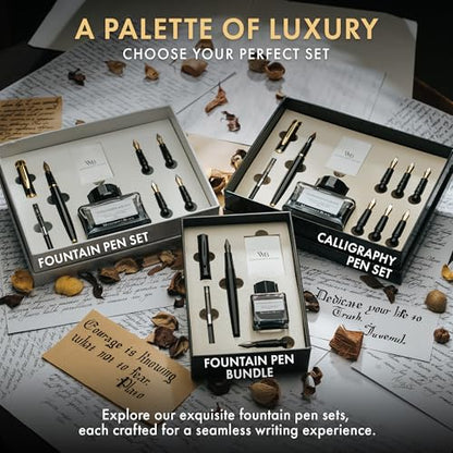 Wordsworth & Black Fountain Pen Gift Set, Medium & Extra Fine Nib,All Black - color: All Black