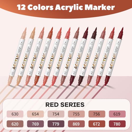 Reddish Brown Acrylic Paint Pens, Water Based 12 Colors Dual Tip - color: Reddish Brown Series