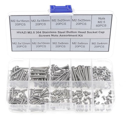 240PCS M2.5 304 Stainless Steel Button Head Socket Cap Screw Nut Kit - size: M2.5