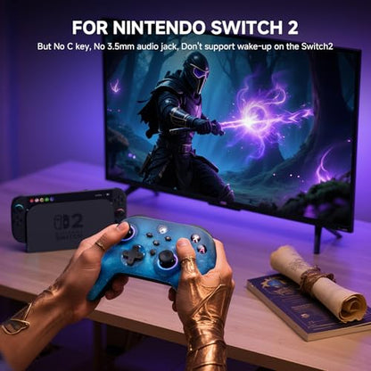 ECHTPower Pro Controller for Switch/PC/iOS/Android, 1000mAh Wireless Gaming Controller With 9 Color RGB Light, Macro Buttons, 6 Axis Gyro, Dual Vibration, Turbo - color: Blue
