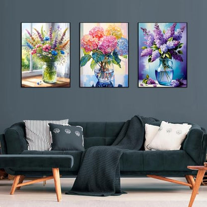 Axquilon 3 Pack Flowers Diamond Art Kits for Adults 12x16inch - color: 3 Pack Vase
