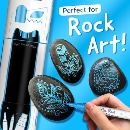 5 Metallic Acrylic Blue Paint Markers Pens for Rock Painting, Wood - color: Metallic Blue