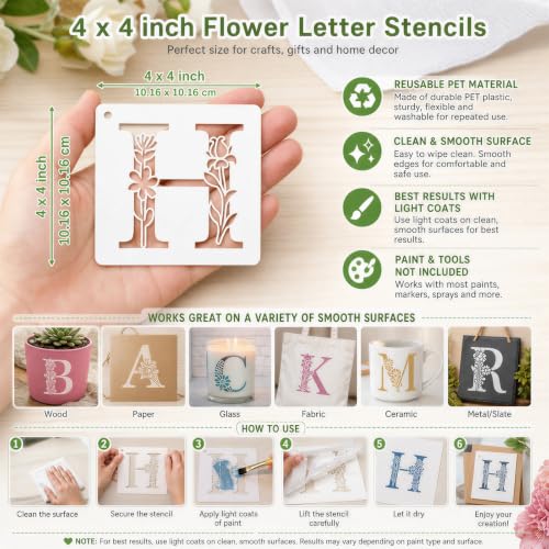 36 Floral Letter Stencils for Monograms, Wedding Signs, Names, Date Cards - color: Letters