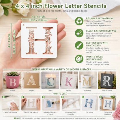 36 Floral Letter Stencils for Monograms, Wedding Signs, Names, Date Cards - color: Letters